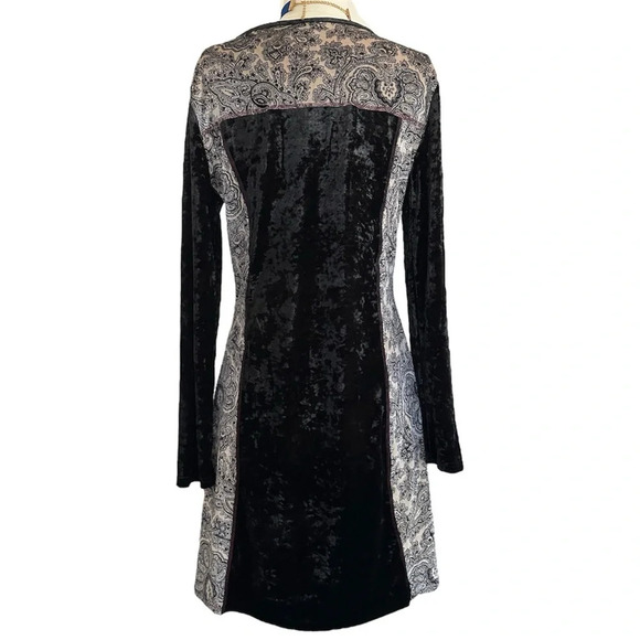 Pyramid Collection Whimsigoth Velvet Dress Black Cream Size M Paisley Patchwork - Picture 4 of 6